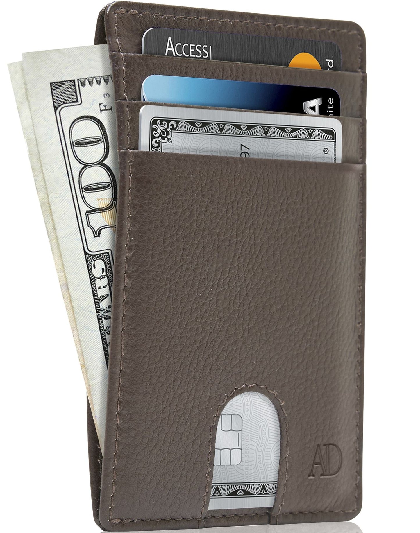 Genuine Leather Slim Card Holder – RFID Blocking, Thumb-Hole Access