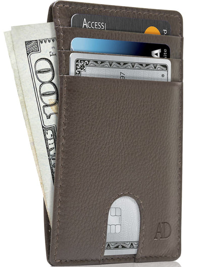 Genuine Leather Slim Card Holder – RFID Blocking, Thumb-Hole Access