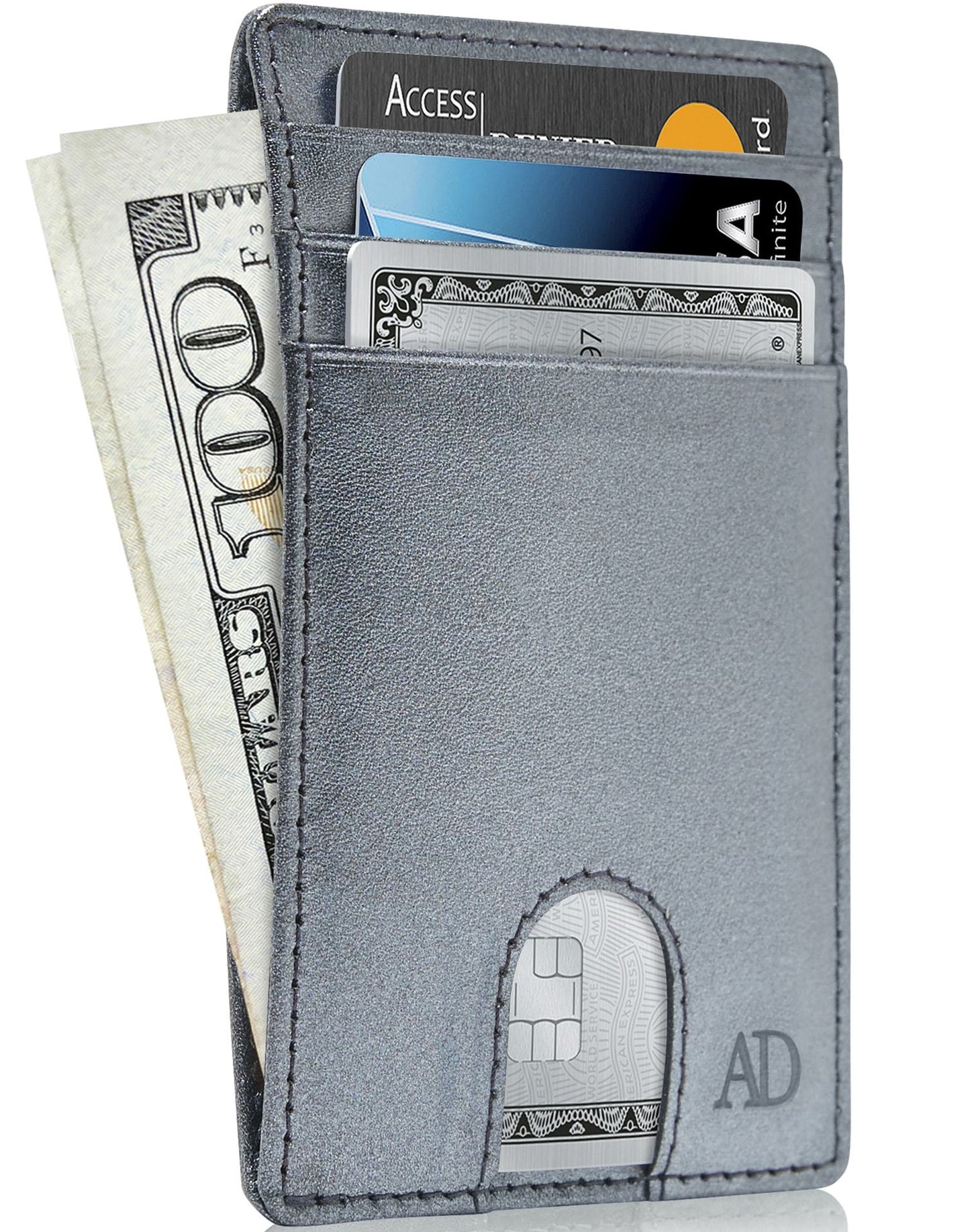Genuine Leather Slim Card Holder – RFID Blocking, Thumb-Hole Access