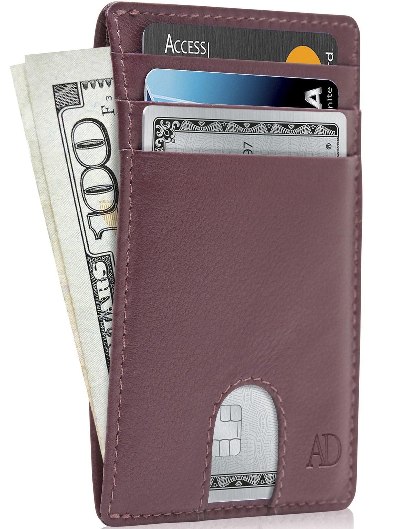 Genuine Leather Slim Card Holder – RFID Blocking, Thumb-Hole Access