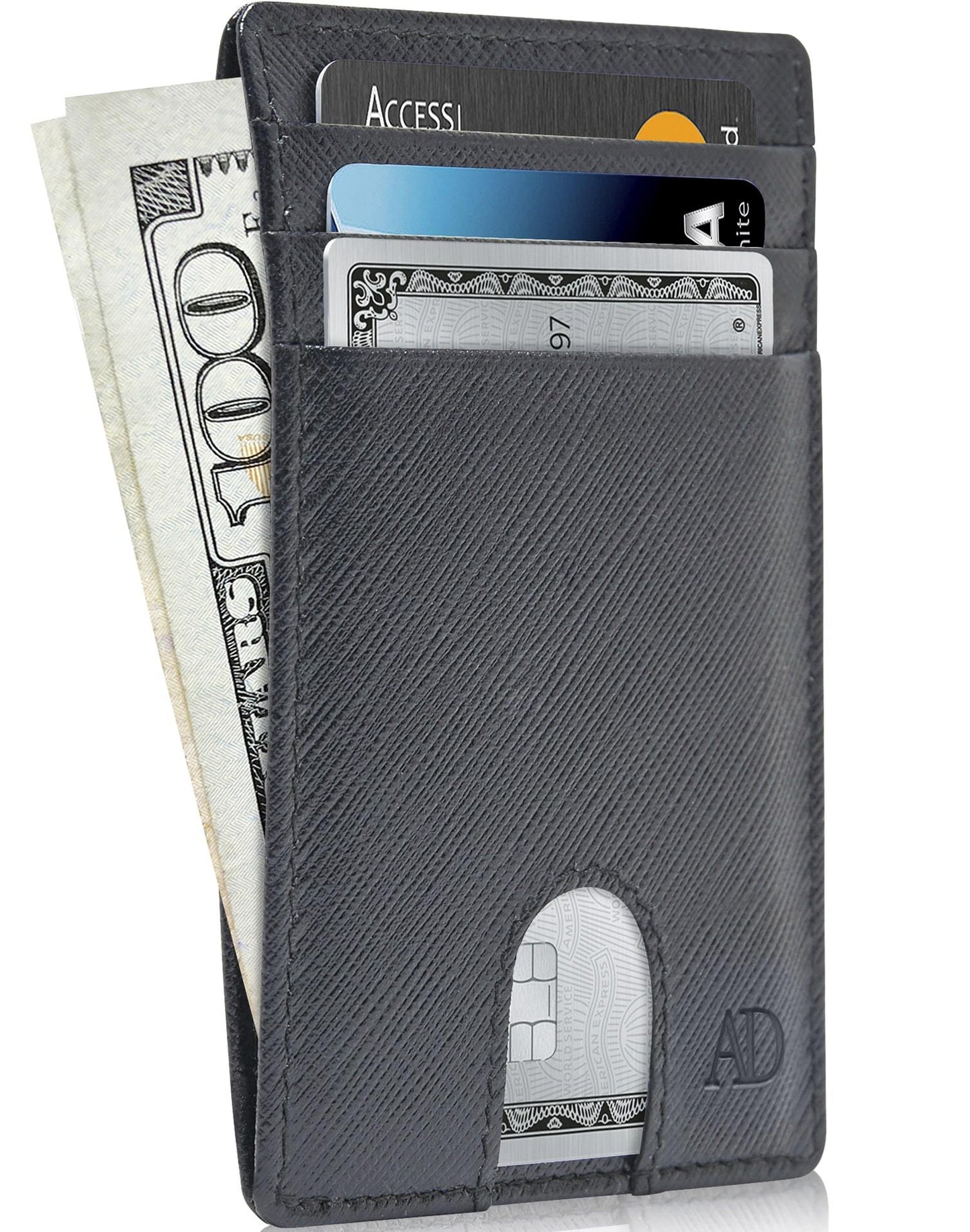 Genuine Leather Slim Card Holder – RFID Blocking, Thumb-Hole Access