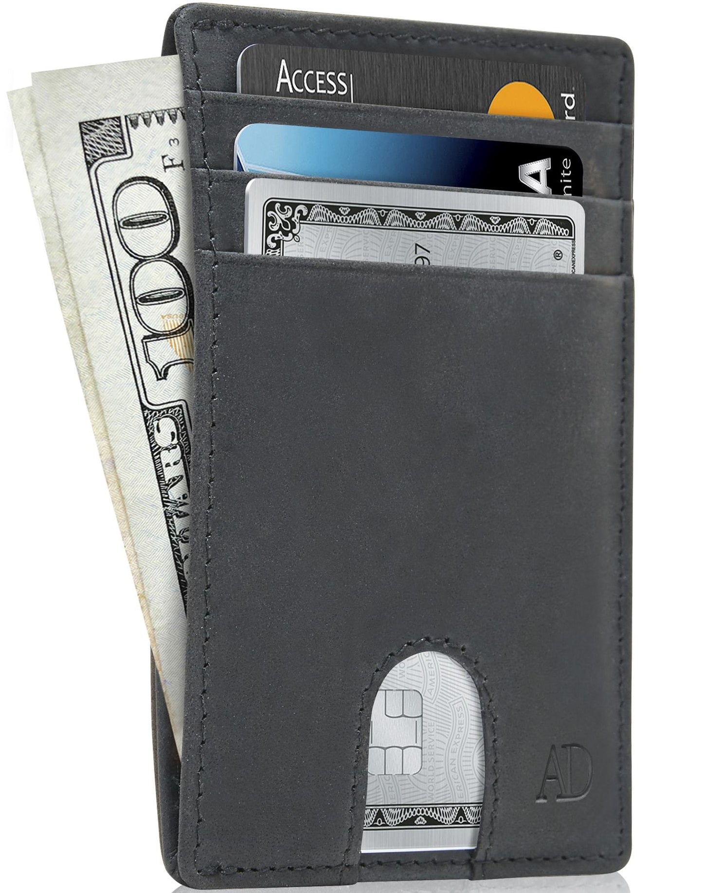 Genuine Leather Slim Card Holder – RFID Blocking, Thumb-Hole Access