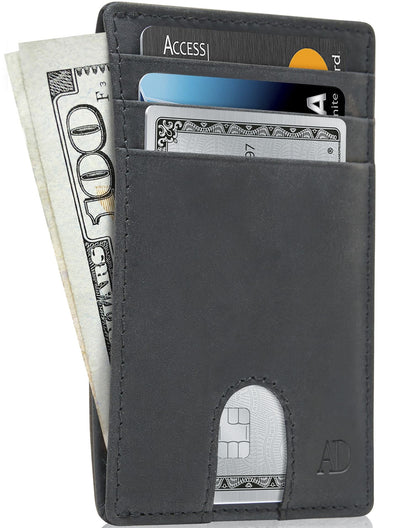 Genuine Leather Slim Card Holder – RFID Blocking, Thumb-Hole Access