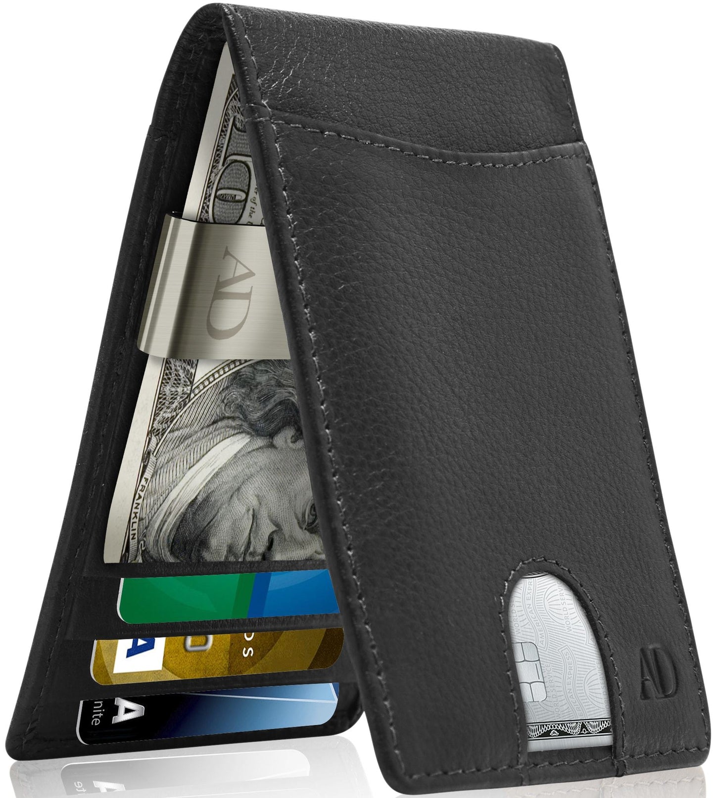 Genuine Leather Slim Money Clip Wallet – 7 Card Slots, RFID Blocking