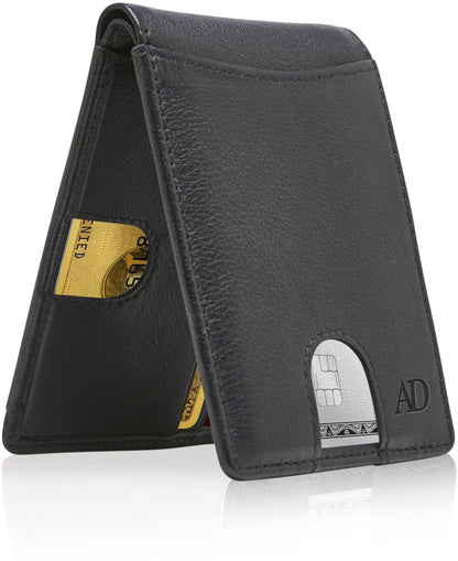 Genuine Leather Pull-Strap Bifold Wallet – Holds 7 Cards, RFID Blocking