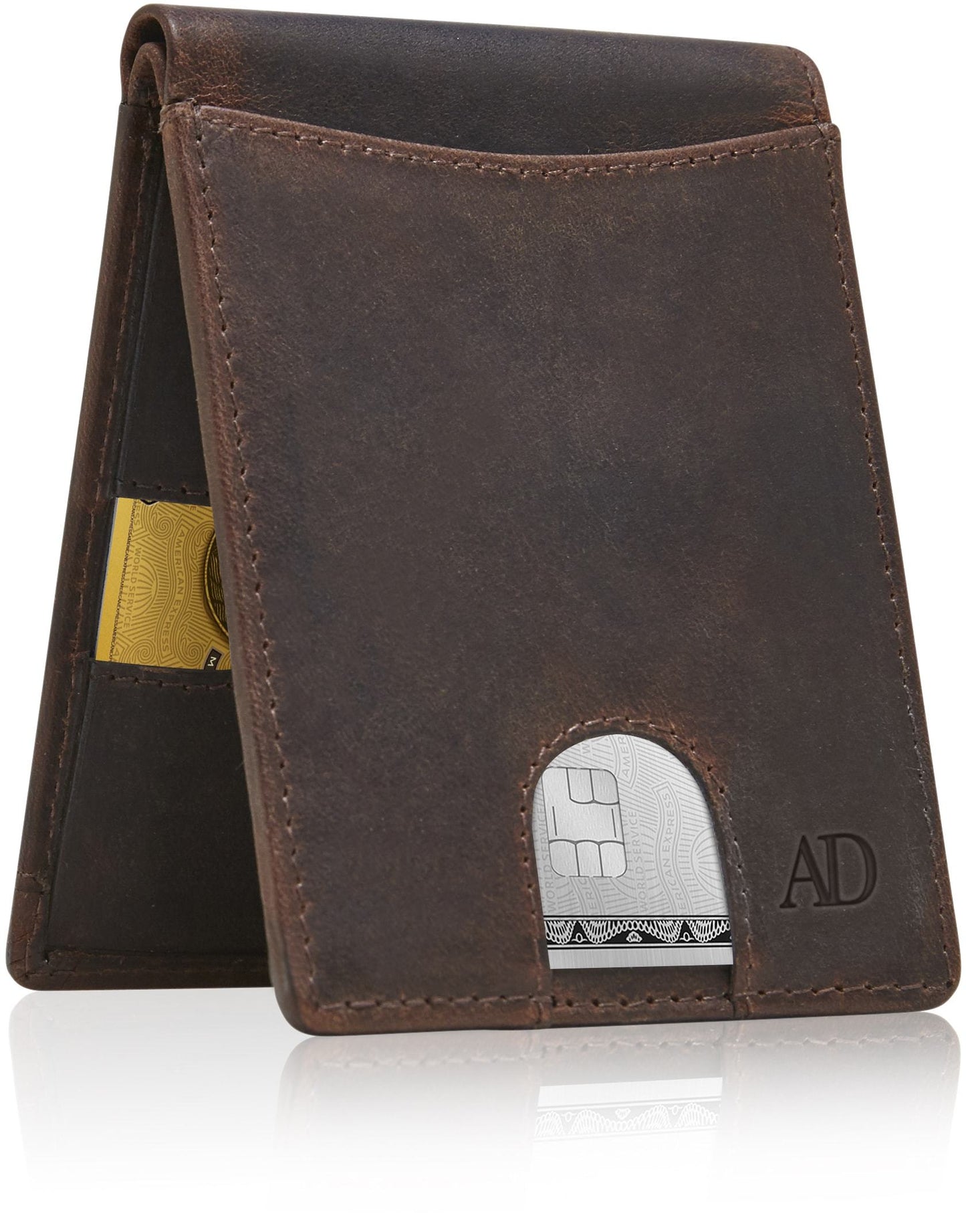 Genuine Leather Pull-Strap Bifold Wallet – Holds 7 Cards, RFID Blocking