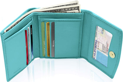 Genuine Leather Trifold Coin Wallet – ID Window, Snap Coin Pocket, RFID Blocking