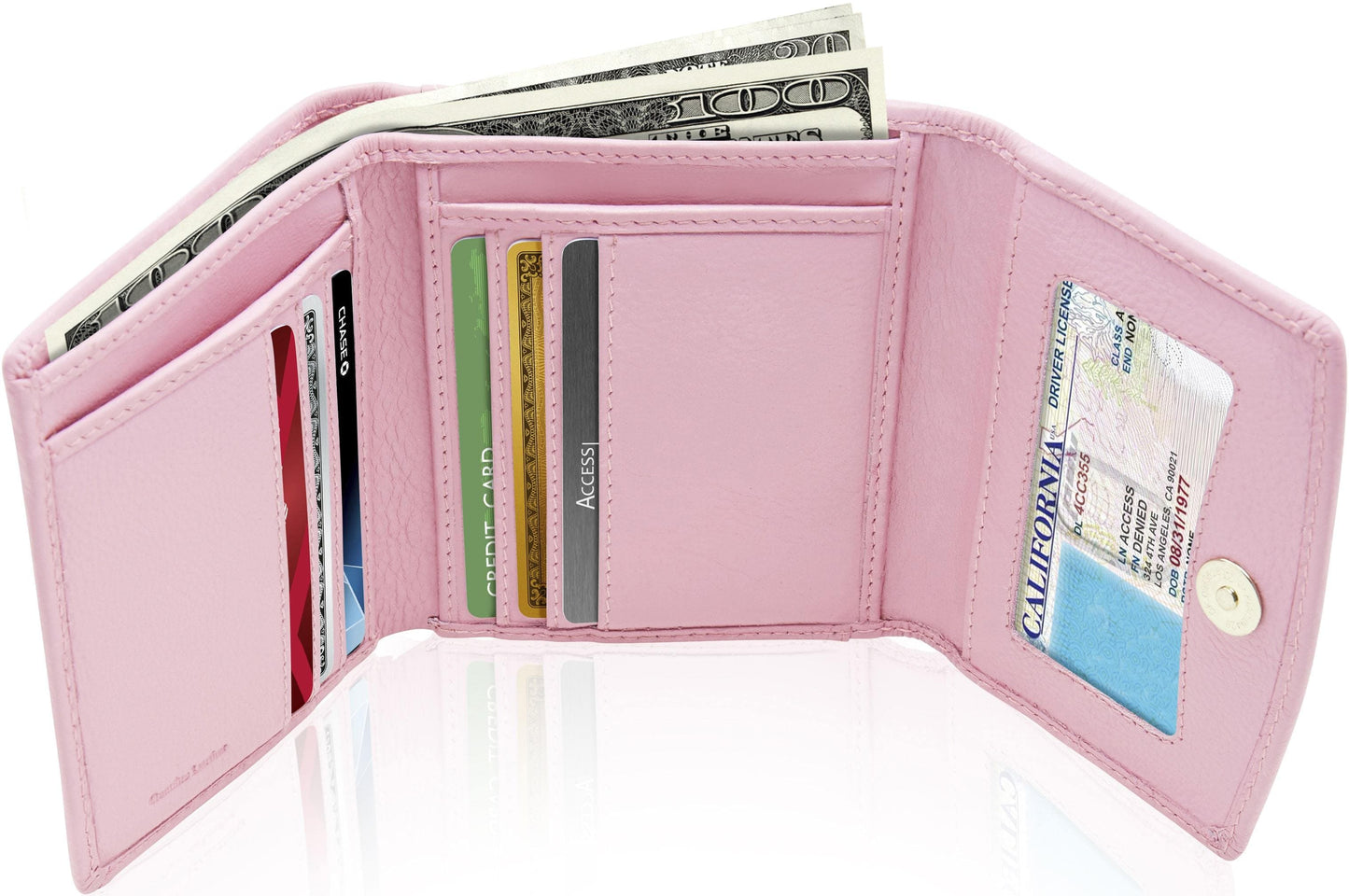 Genuine Leather Trifold Coin Wallet – ID Window, Snap Coin Pocket, RFID Blocking