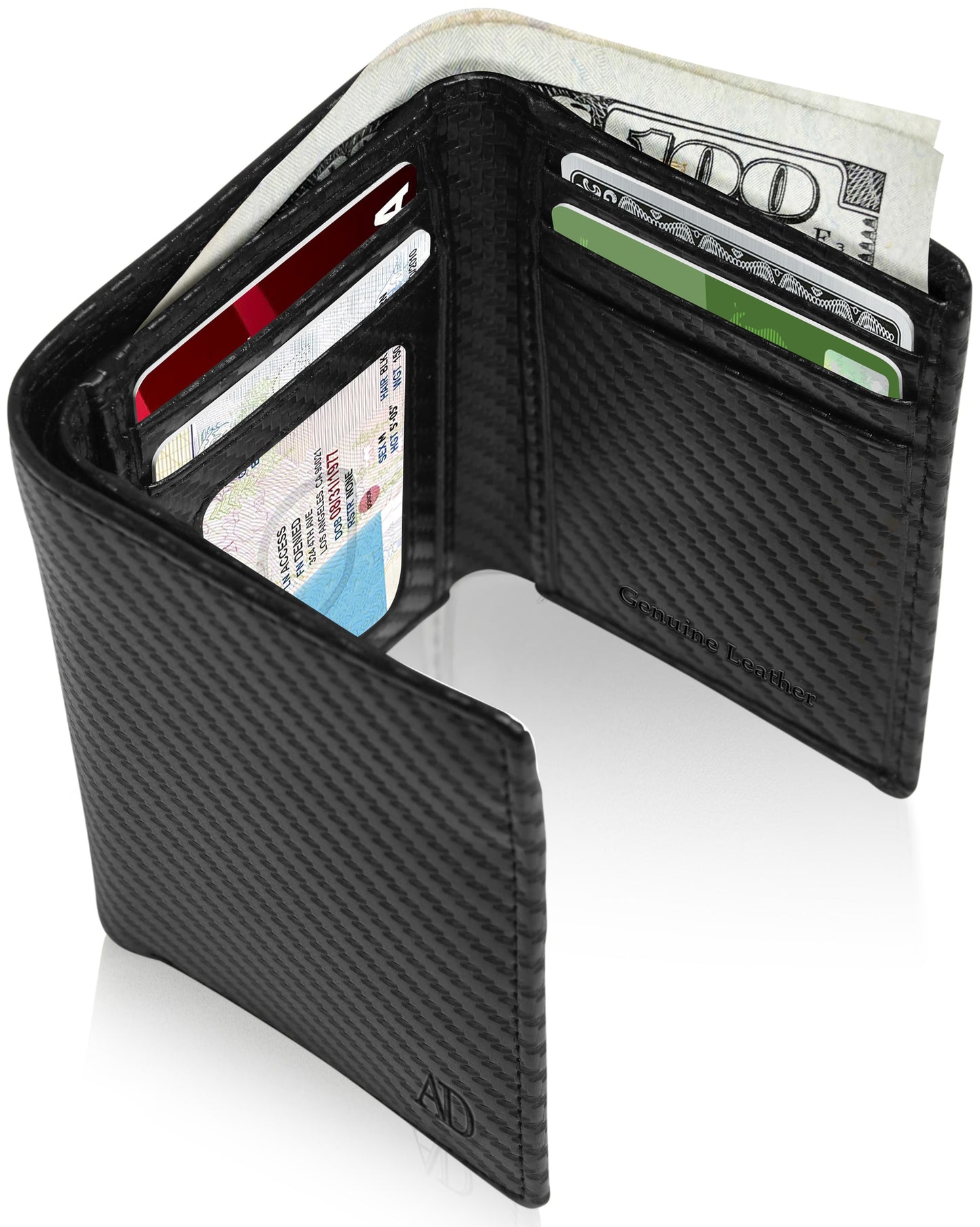 Genuine Leather Trifold Wallet – ID Window, 7 Card Slots, RFID Blocking