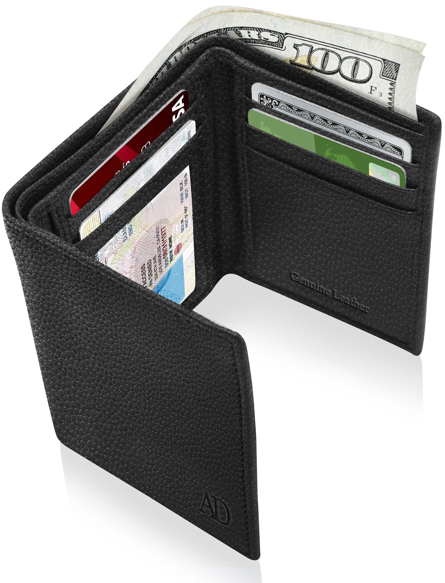 Genuine Leather Trifold Wallet – ID Window, 7 Card Slots, RFID Blocking