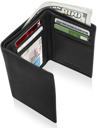 Genuine Leather Trifold Wallet – ID Window, 7 Card Slots, RFID Blocking
