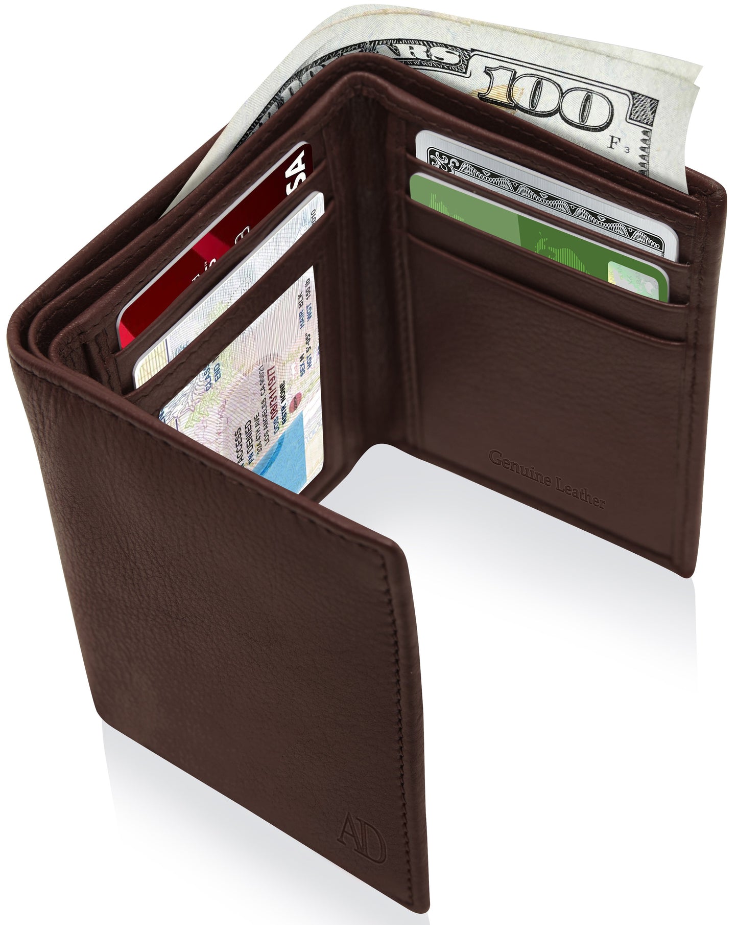 Genuine Leather Trifold Wallet – ID Window, 7 Card Slots, RFID Blocking