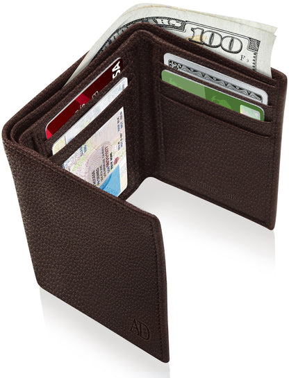 Genuine Leather Trifold Wallet – ID Window, 7 Card Slots, RFID Blocking