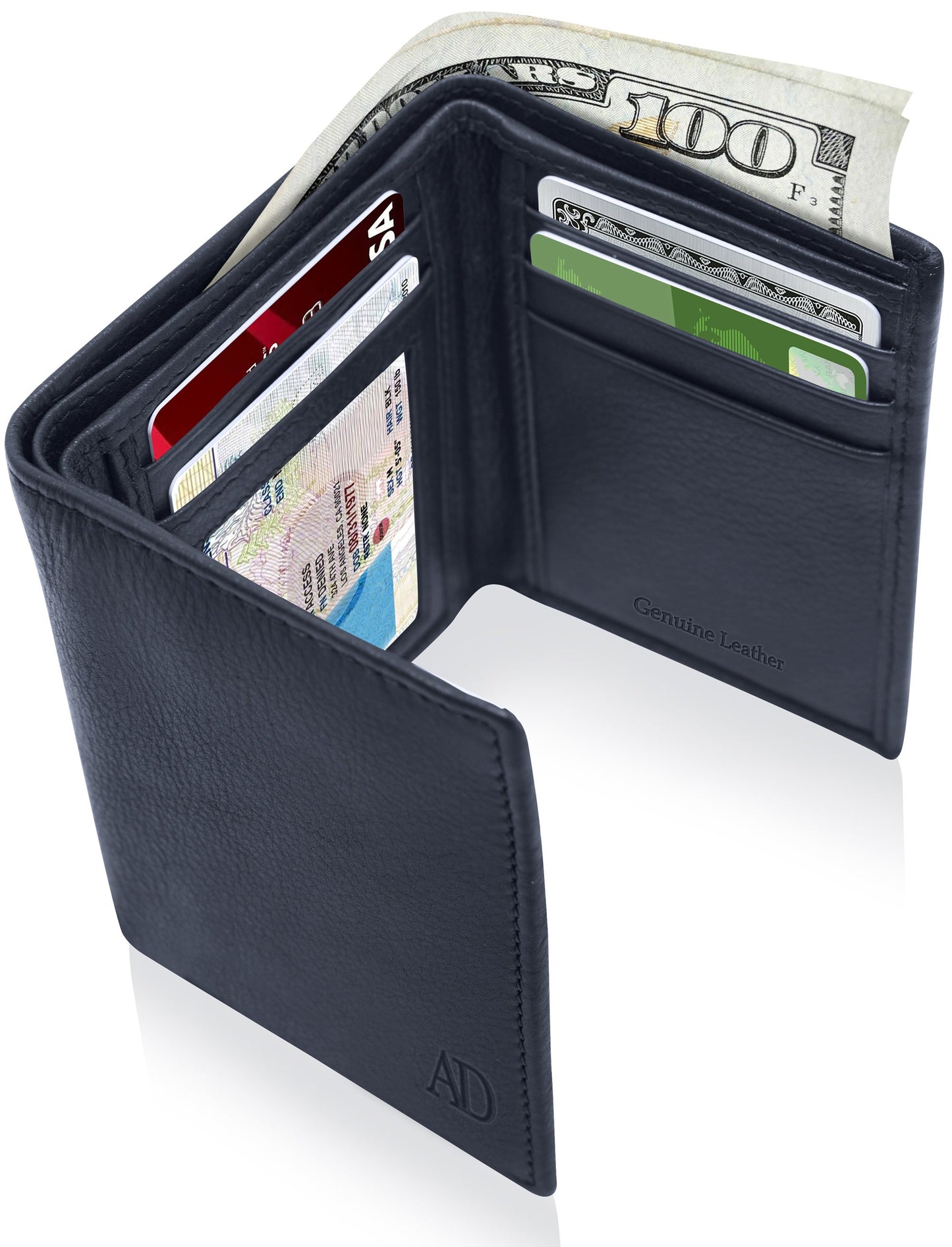Genuine Leather Trifold Wallet – ID Window, 7 Card Slots, RFID Blocking