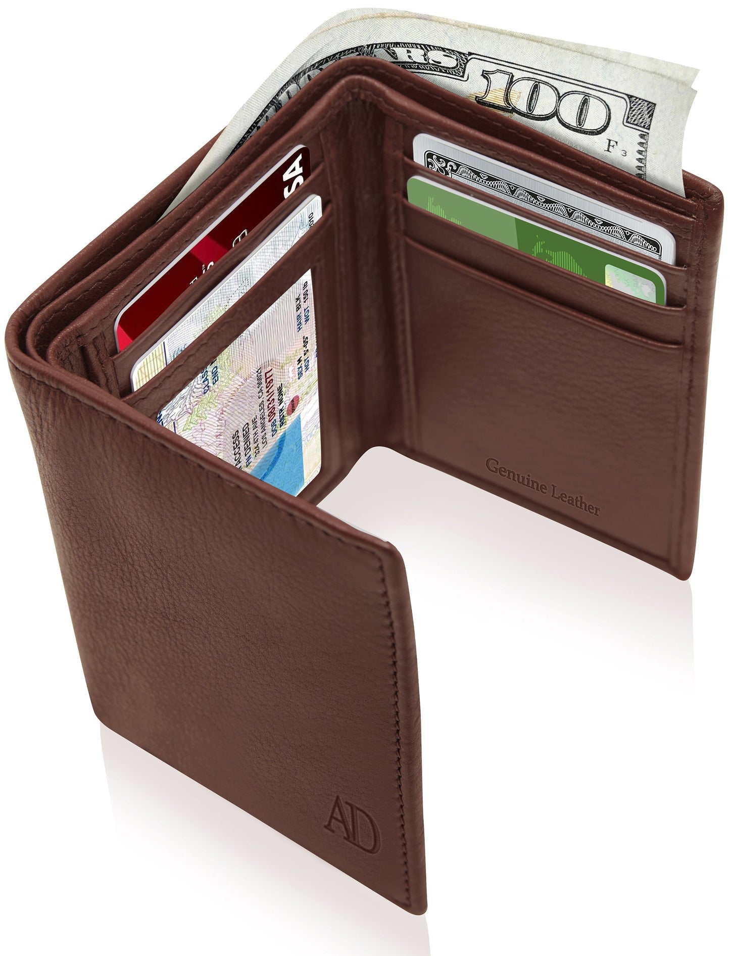Genuine Leather Trifold Wallet – ID Window, 7 Card Slots, RFID Blocking