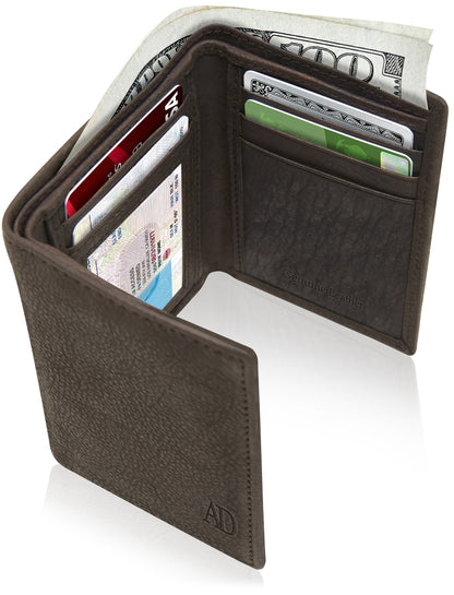 Genuine Leather Trifold Wallet – ID Window, 7 Card Slots, RFID Blocking